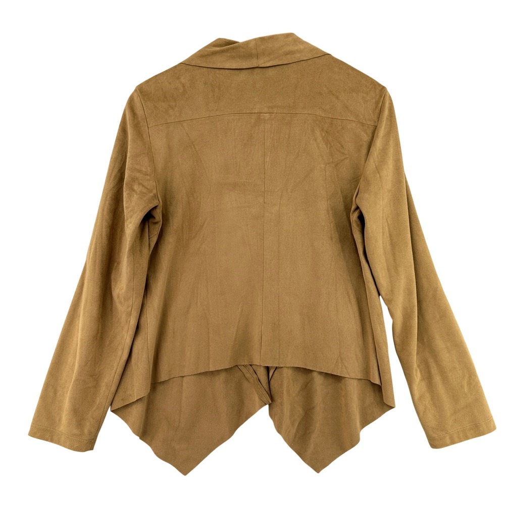 Bagatelle Womens Tan Faux Suede Open Front Draped Waterfall Cardigan Jacket M - Picture 2 of 10